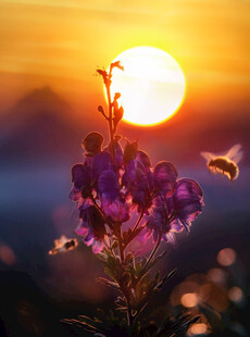 夕阳下绽放的绚烂花朵