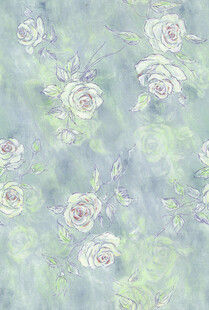 数码印花淡蓝底色白玫瑰花纹图案