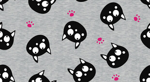 黑猫图案灰色背景面料