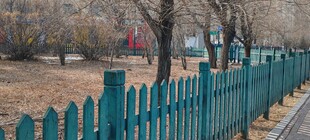 户外绿色围栏场景