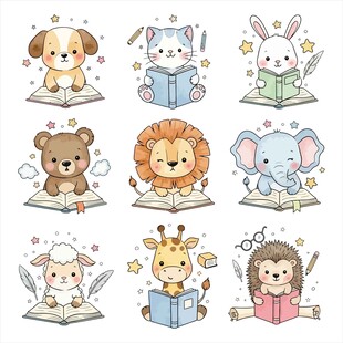萌宠读书插画