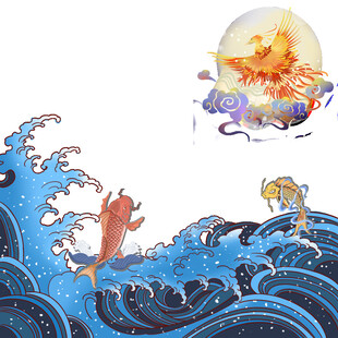 神奈川冲浪里风格奇幻插画