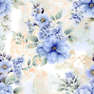 蓝白花卉图案背景纹理