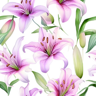 粉色百合花清新花卉图案