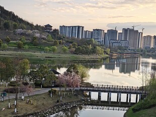 湖畔城市美景