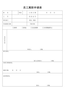 员工离职申请表