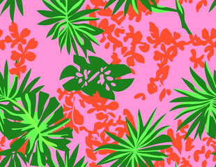 粉色背景热带植物花卉图案