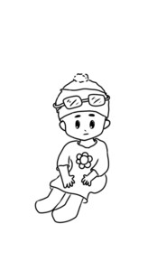 戴帽小孩抱玩偶简笔画