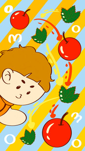 卡通男孩与水果欢乐场景