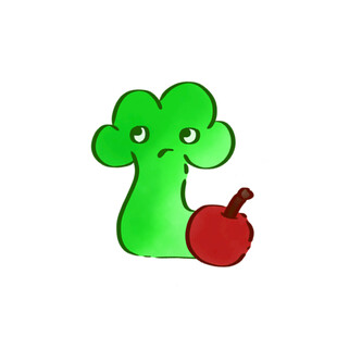 卡通绿植与红苹果