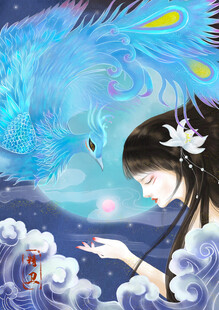 古风女子与灵鸟奇幻场景