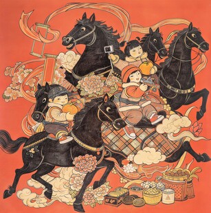 古代骑马人物热闹场景图