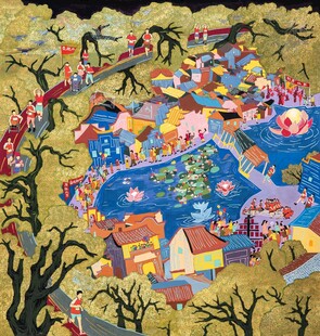 色彩斑斓的奇幻村落图景