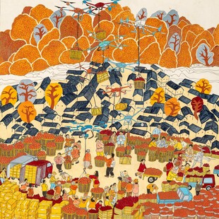 秋日乡村绚丽风景插画