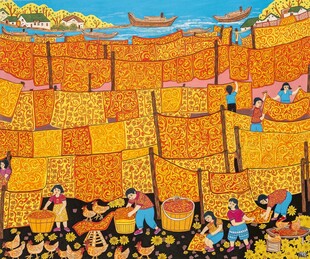 丰收场景中的劳作人群