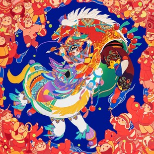 多彩祥瑞神兽插画图案