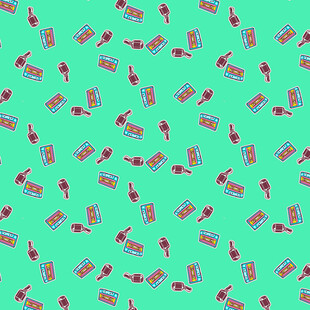 薄荷绿底多彩小物图案