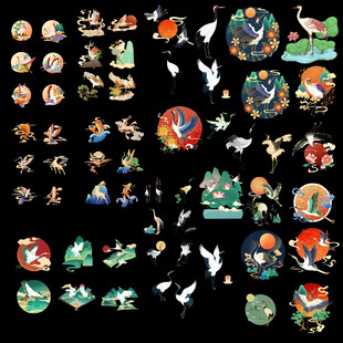 仙鹤插画透明免扣素材