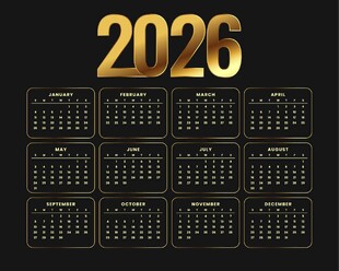 2026年黑金风格日历模板