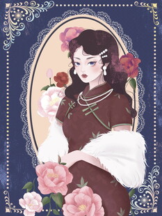 复古旗袍女子手持玫瑰