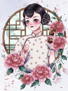 旗袍少女与烂漫繁花