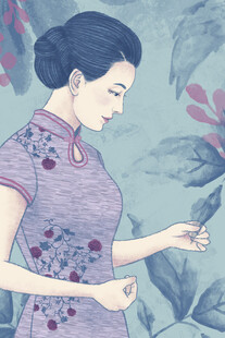 旗袍女子赏弄花枝