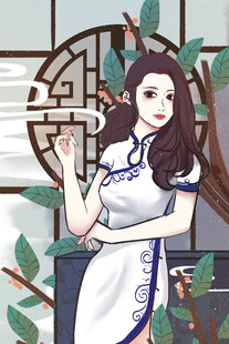 古典旗袍女子优雅吹笛