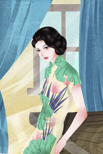 复古旗袍女子窗边优雅姿态