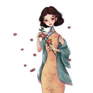 古风女子手持玫瑰赏花瓣