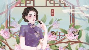 古典旗袍女子于繁花间