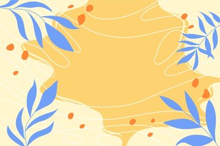 清新蓝叶黄色背景插画