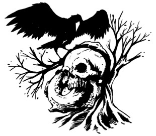 骷髅枝头的乌鸦纹身图案