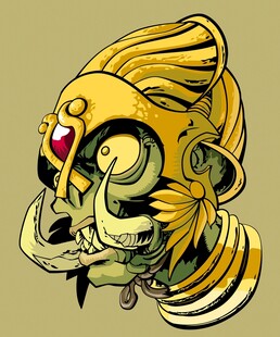 金色骷髅头盔插画