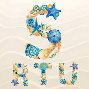 海洋元素组成的字母图案