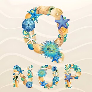 海洋元素装饰的数字9和0