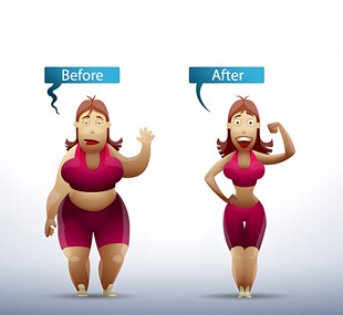 减肥前后对比的卡通女孩