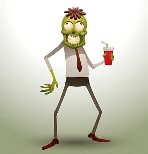 僵尸职员手持饮料耍酷