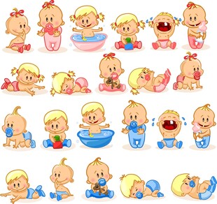 可爱婴儿洗澡玩耍插画