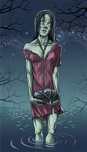 水中红衣神秘女子