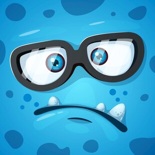 蓝色卡通表情大眼小怪物