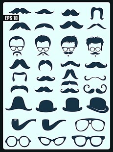 男士胡须眼镜帽子矢量素材