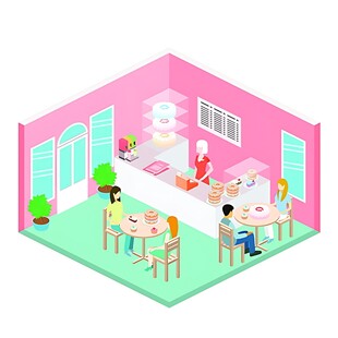 粉色温馨烘焙店内场景