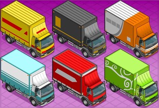 多彩卡通风格货运卡车集合