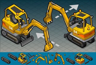 两台黄色挖掘机及工具