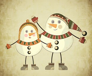 可爱雪人家庭插画