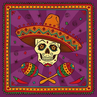墨西哥风情骷髅与乐器图案