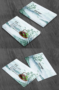 中式古风茶具与翠竹意境图