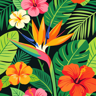 热带花卉植物绚丽插画