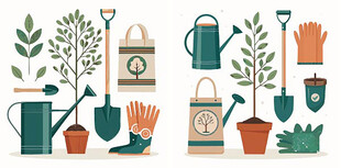 多彩园艺工具与植物集合