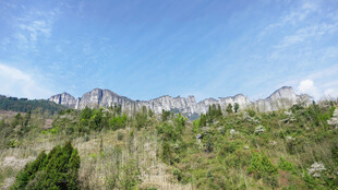 青山绿树间的壮丽山峦